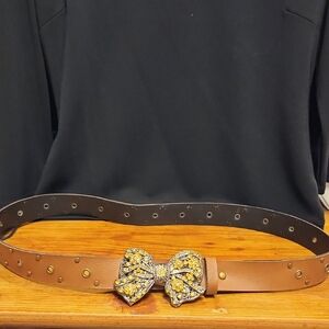 Stylish Brown Belt with Gold Bow Detail